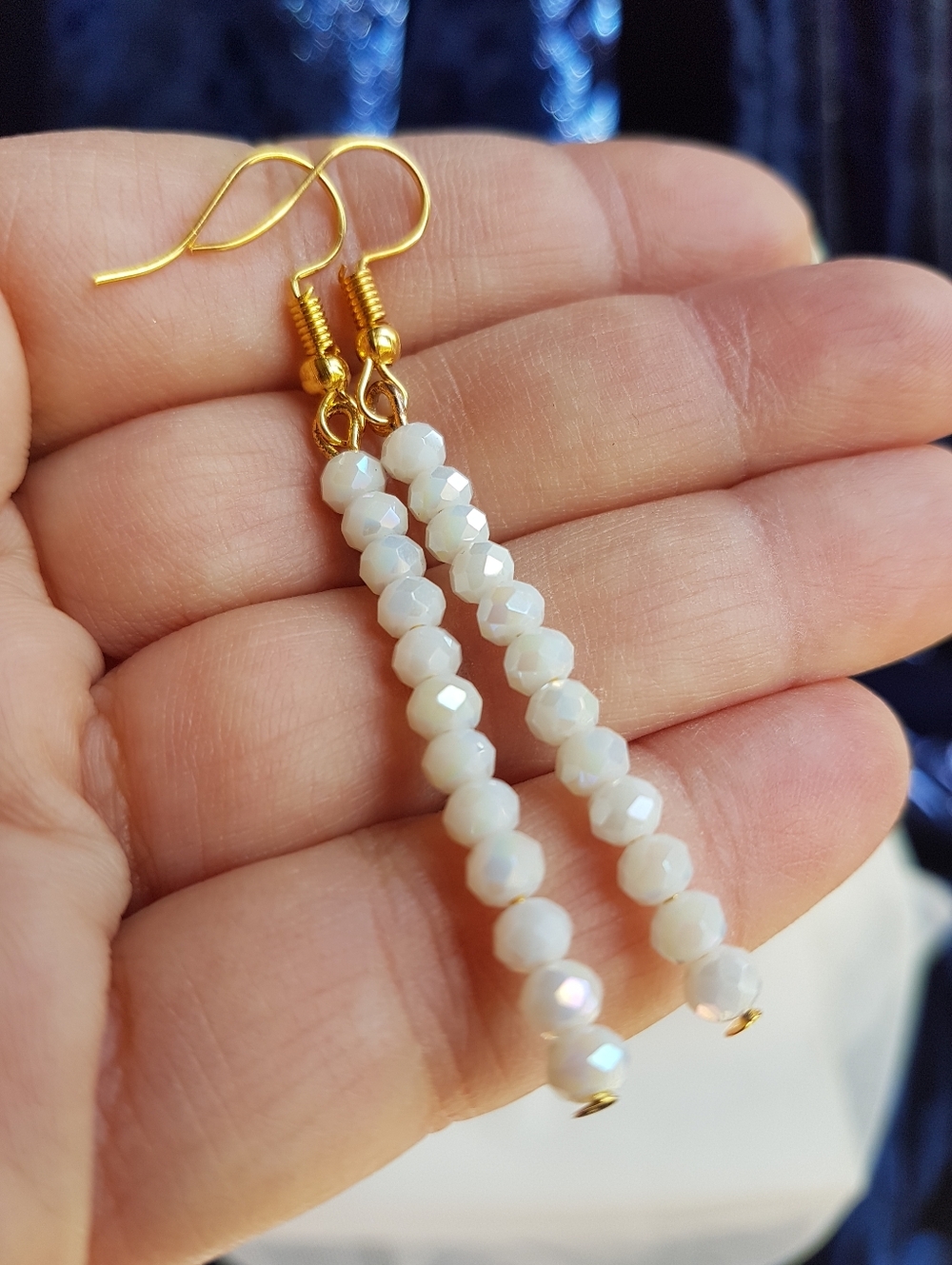 Swarovski Elements White Alabaster Linear Drop Earrings - Handmade NEW